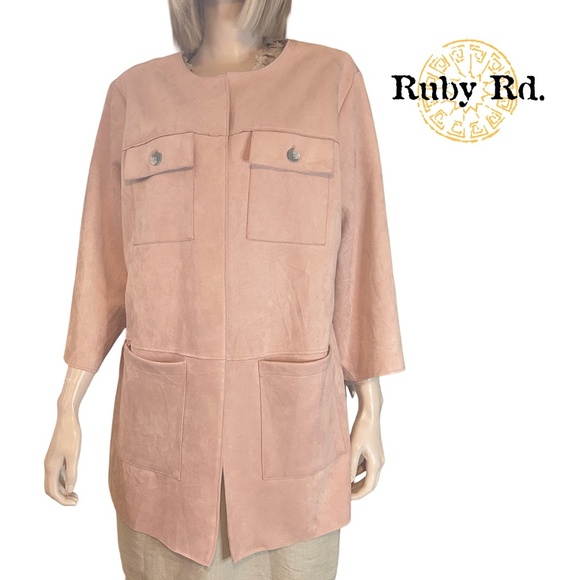 Ruby Rd. Duster Coat Jacket Open Front Pale Pink Bracelet Sleeve Four Pockets - Picture 1 of 14